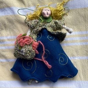 Handcrafted Doll with Blue Dress and Yellow Hair